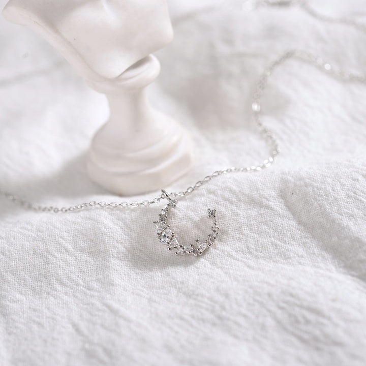 Moon Crescent Necklace S925 Silver | Irregular Diamond Pendant