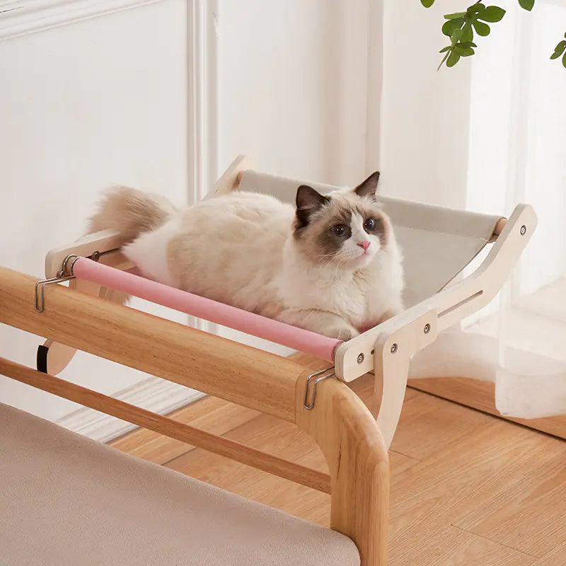 Cat Window Hammock Bed – Wooden Perch, Thickened, Suction Mount for Medium Cats