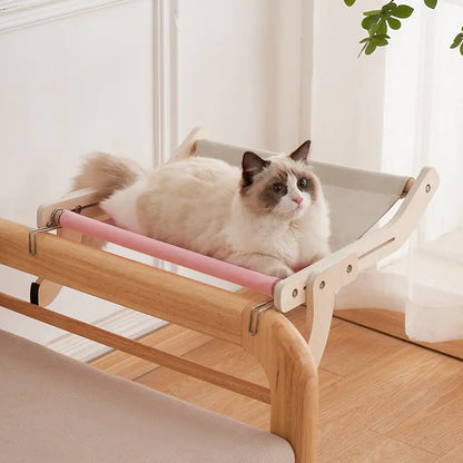 Cat Window Hammock Bed – Wooden Perch, Thickened, Suction Mount for Medium Cats