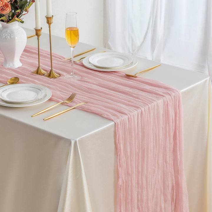 Dusty Pink Cheesecloth Table Runner 10ft — Boho Gauze Decor for Wedding, Baby Shower &amp; Bridal Party