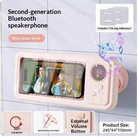 Waterproof Shower Phone Holder with Bluetooth Speaker | 360° Rotation Touch Screen