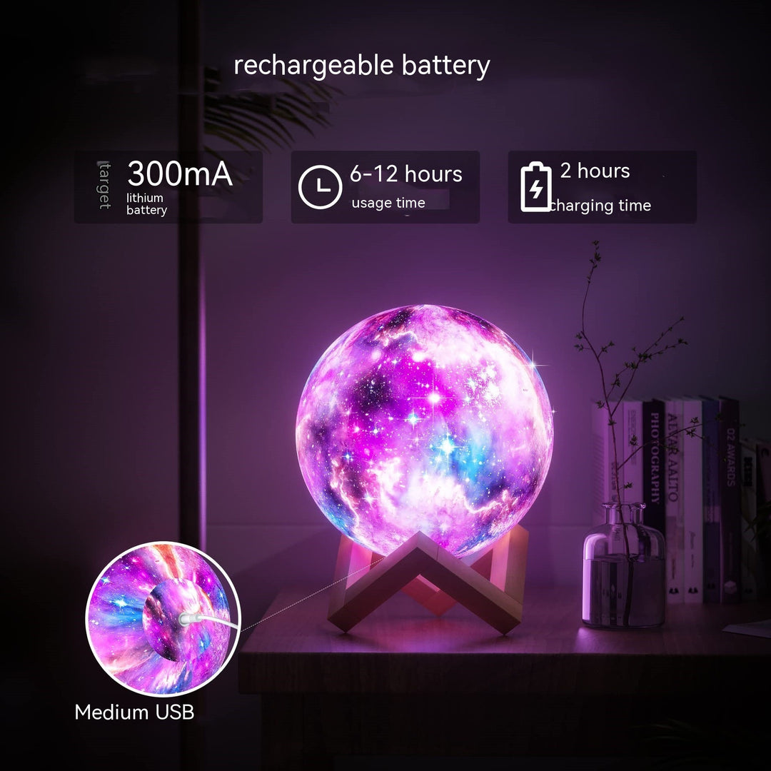 16-Color 3D LED Moon Light with Stand - Night Light