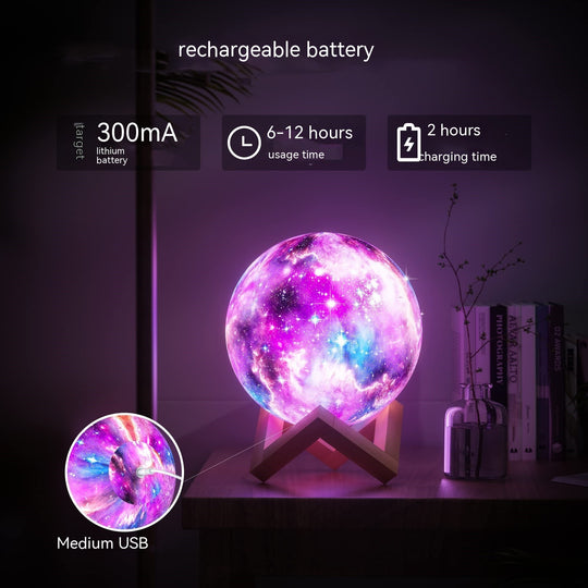 16-Color 3D LED Moon Light with Stand - Night Light