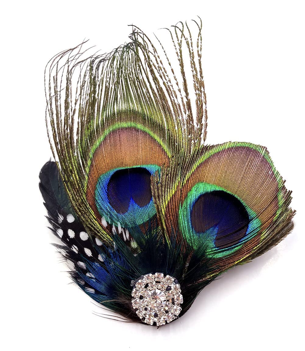 Peacock Feather Hair Clip with Rhinestones | Bridal Wedding & Party Hair Pin