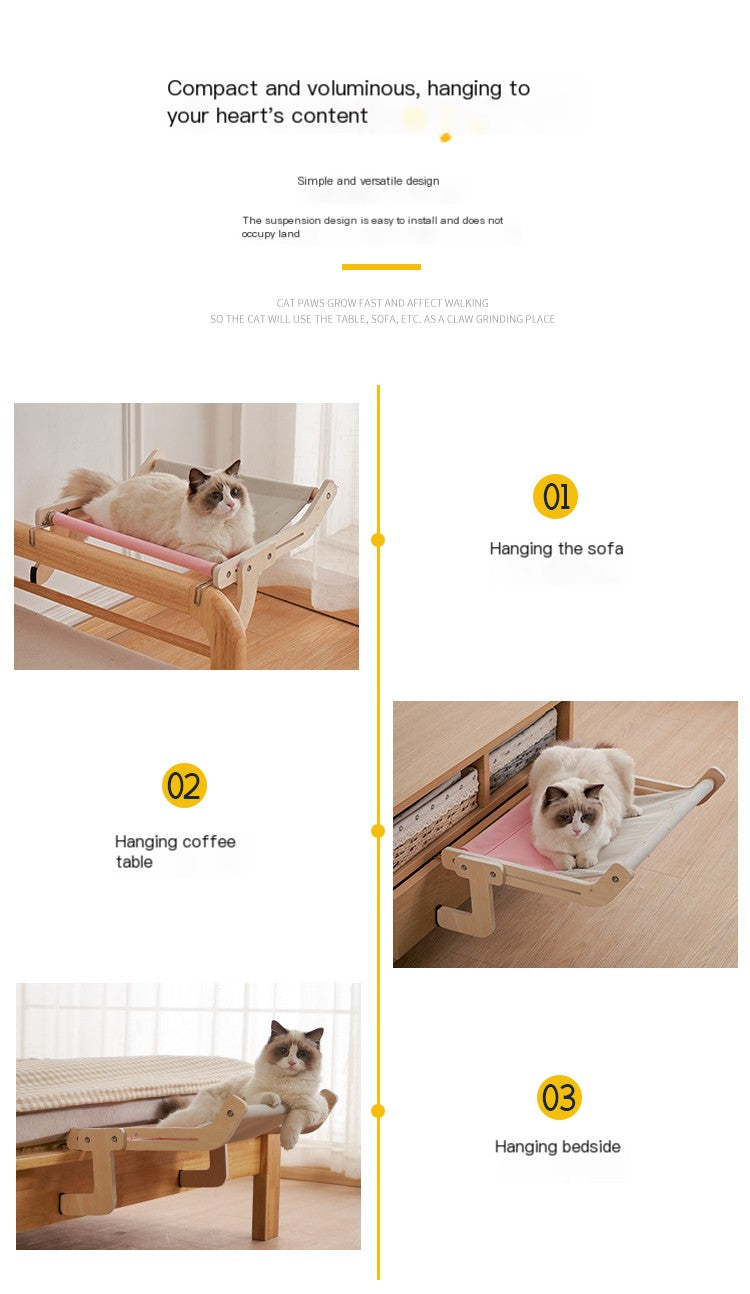 Cat Window Hammock Bed – Wooden Perch, Thickened, Suction Mount for Medium Cats
