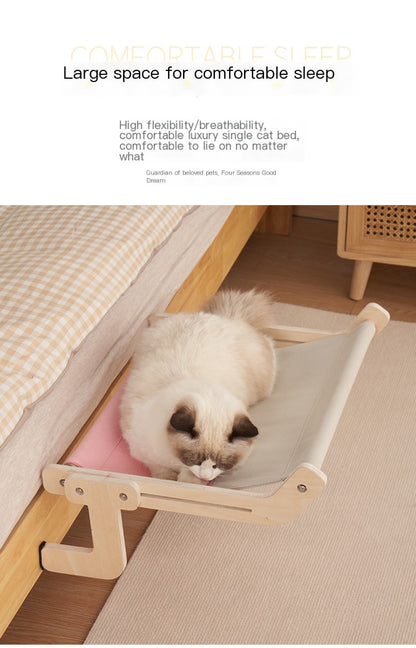Cat Window Hammock Bed – Wooden Perch, Thickened, Suction Mount for Medium Cats