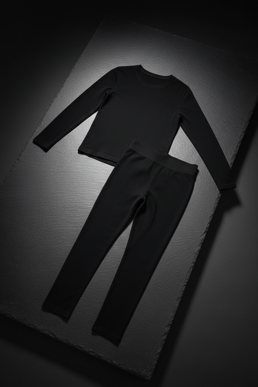 Black thermal set flat lay dark