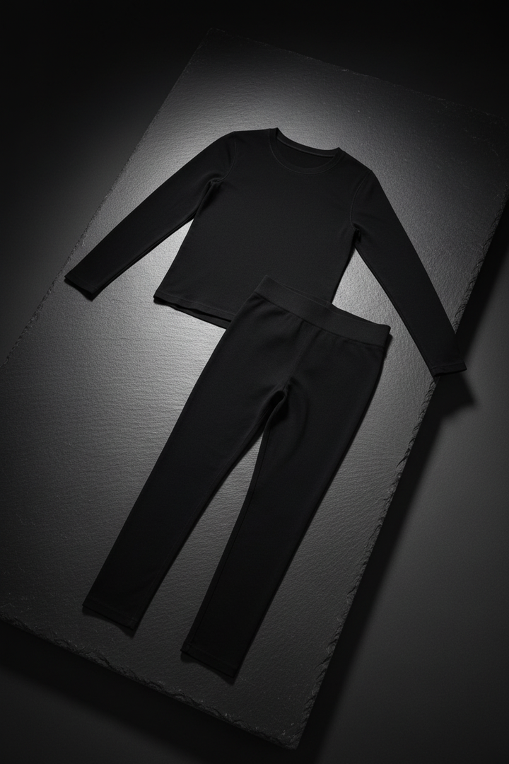 Black thermal set flat lay dark