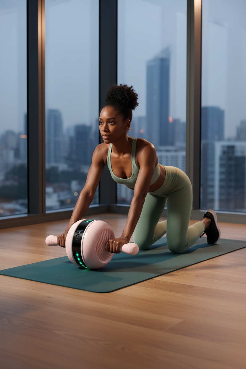 Black woman - modern apartment gym city view
