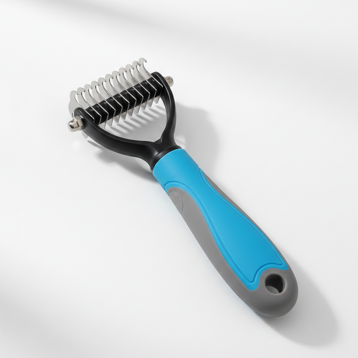Blue dematting comb white background