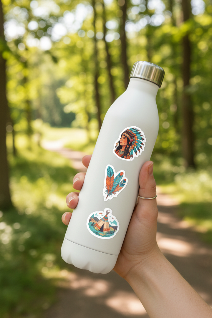 Boho stickers proportional on water bottle