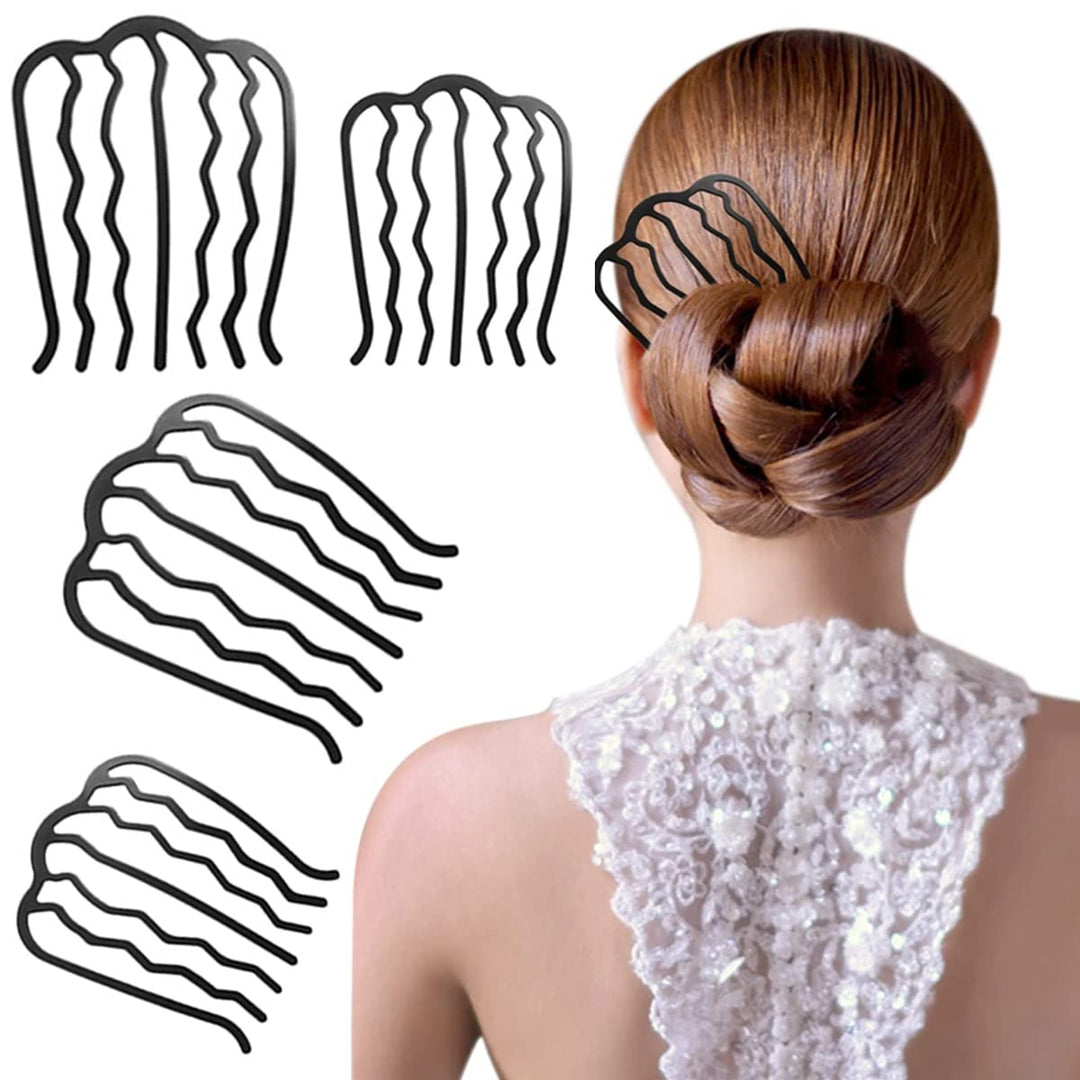 Vintage U-Shape Hair Side Combs – Set of 4| French Twist Fork Clip for Updo & Bun