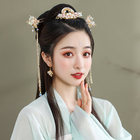 Traditional Hanfu Hair Accessories Set — Tassel Hairpins with Dragon & Phoenix Motifs