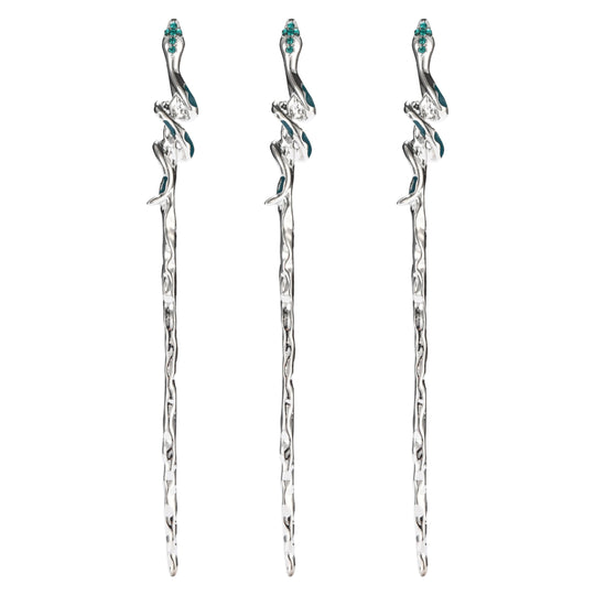 Snake Hair Sticks for Buns – Set of 3 | Silver Hair Chopsticks for Long Hair