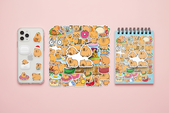 Capybara stickers multi-use flat lay