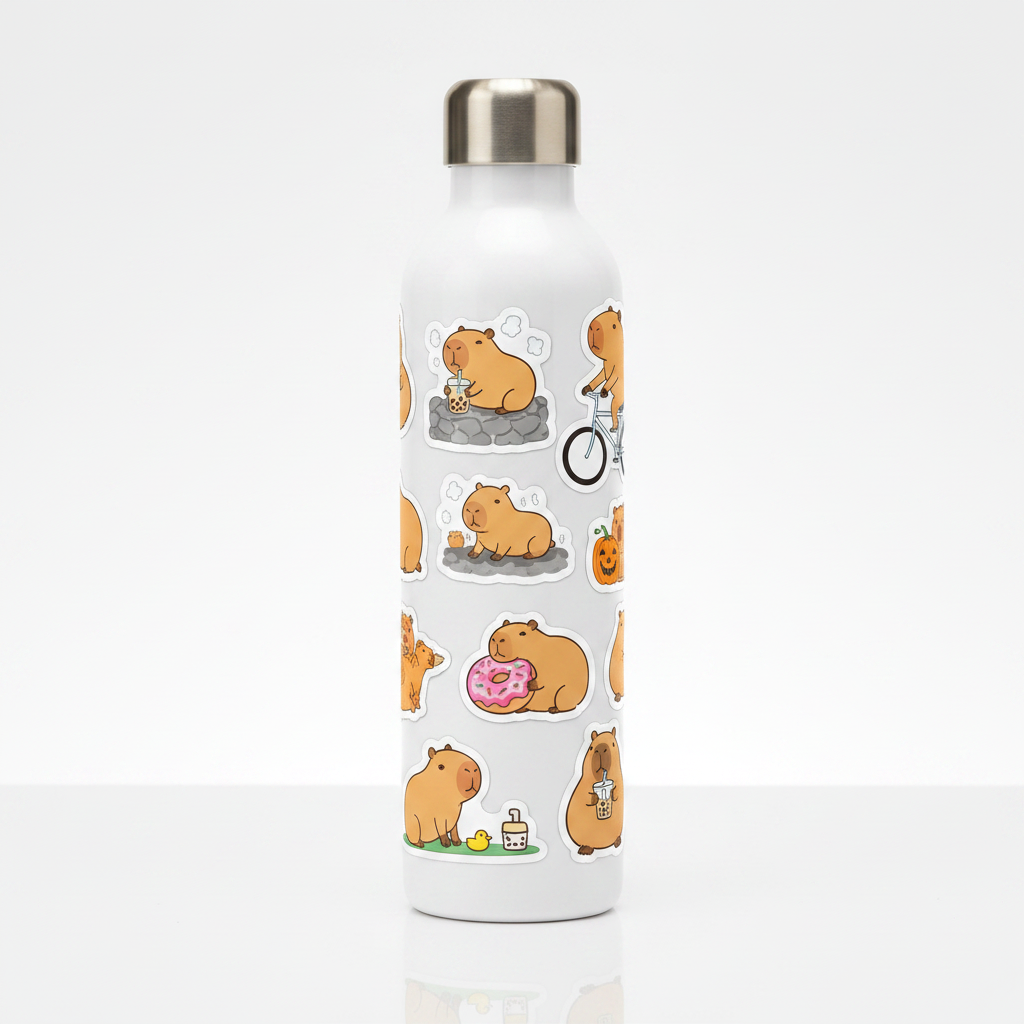 Capybara stickers on water bottle