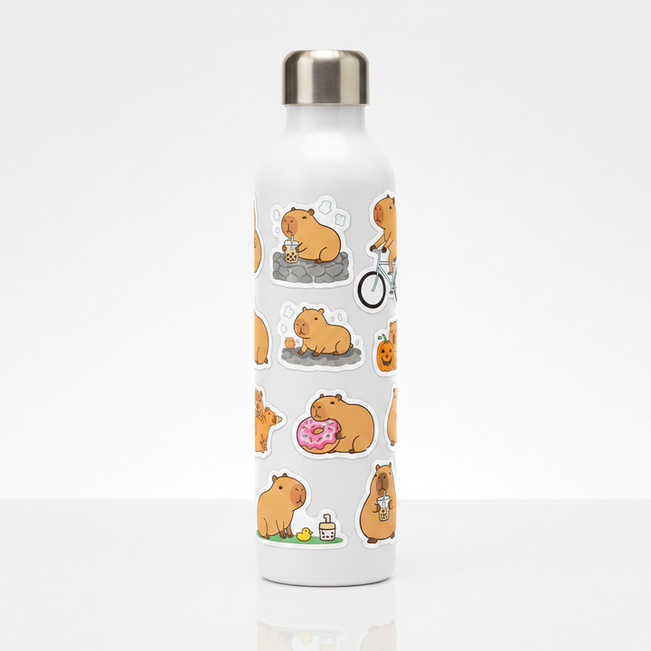 Capybara stickers on water bottle