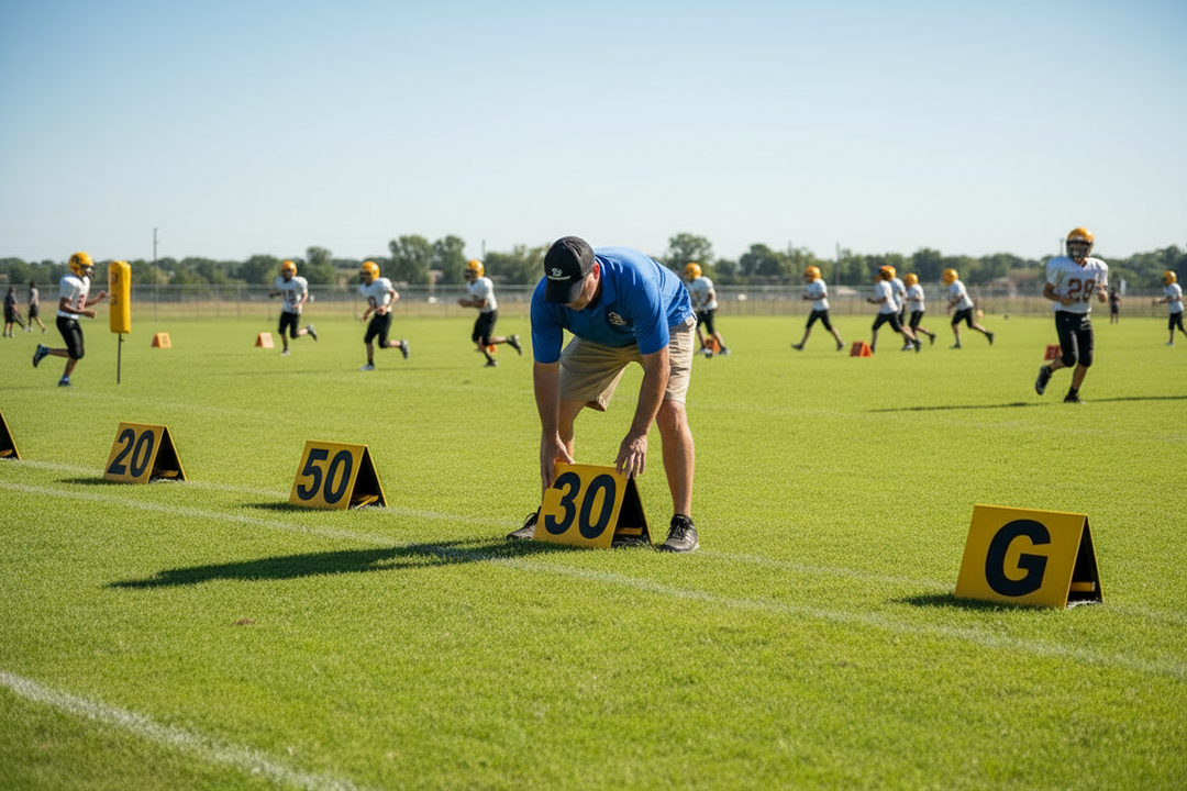 Coach setting up yard line markers
