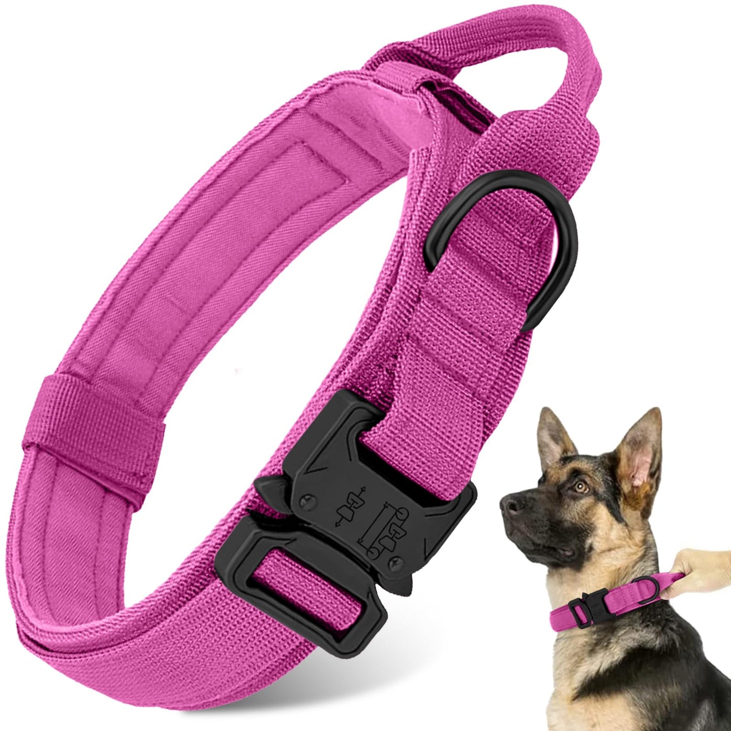 Tactical Dog Collar Adjustable Nylon with Heavy Duty Metal Buckle & Control Handle
