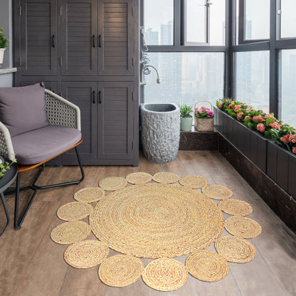 Natural Jute Area Rug — Hand-Woven Round Carpet for Living Room, Bedroom & Office