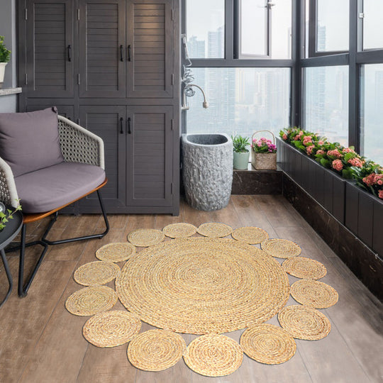 Natural Jute Area Rug — Hand-Woven Round Carpet for Living Room, Bedroom & Office