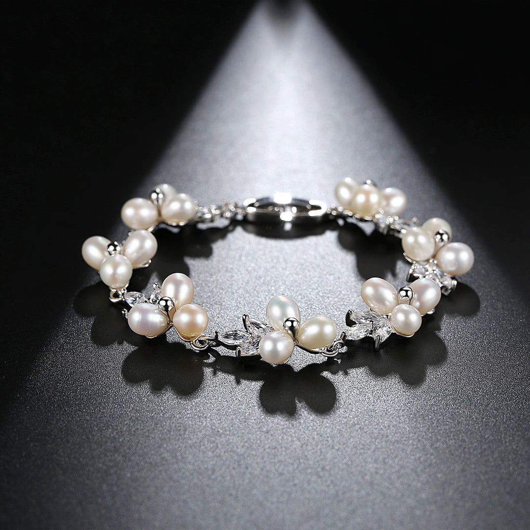 Freshwater Pearl Bracelet with Zircon | Light Luxury Flower Design Women&
