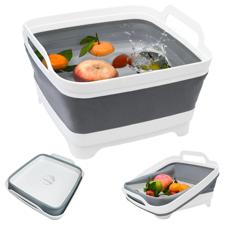 Collapsible Wash Basin with Drain Plug | 9L Foldable Dish Basin for Kitchen, Camping &amp; Travel