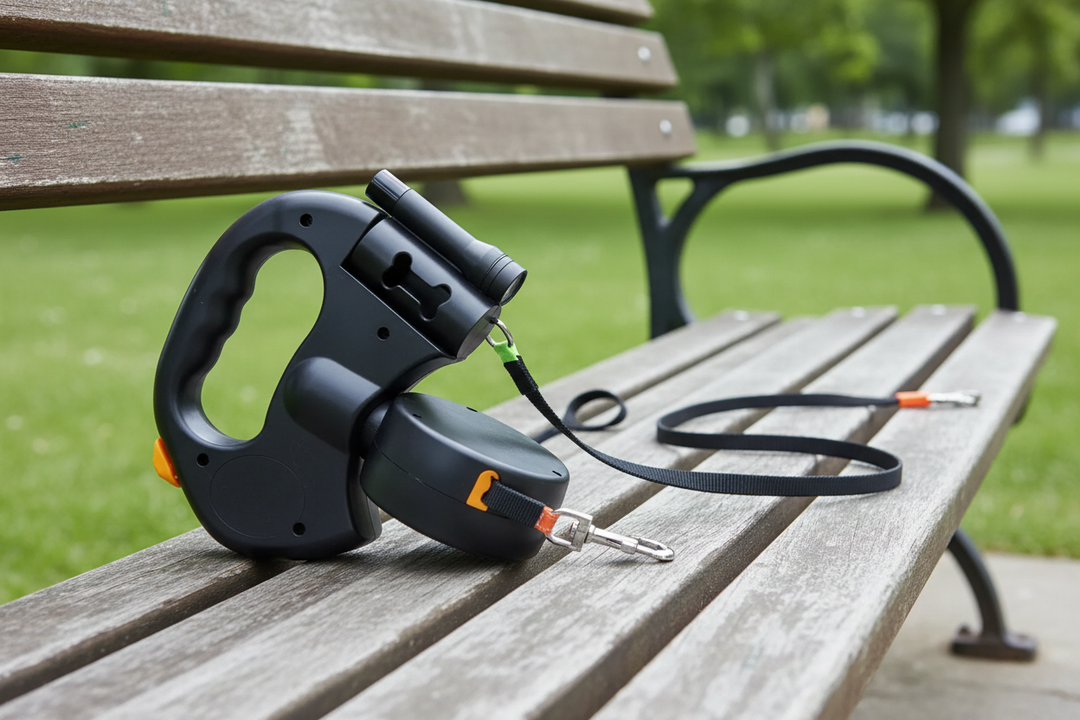 Dog Leash on Park Bench