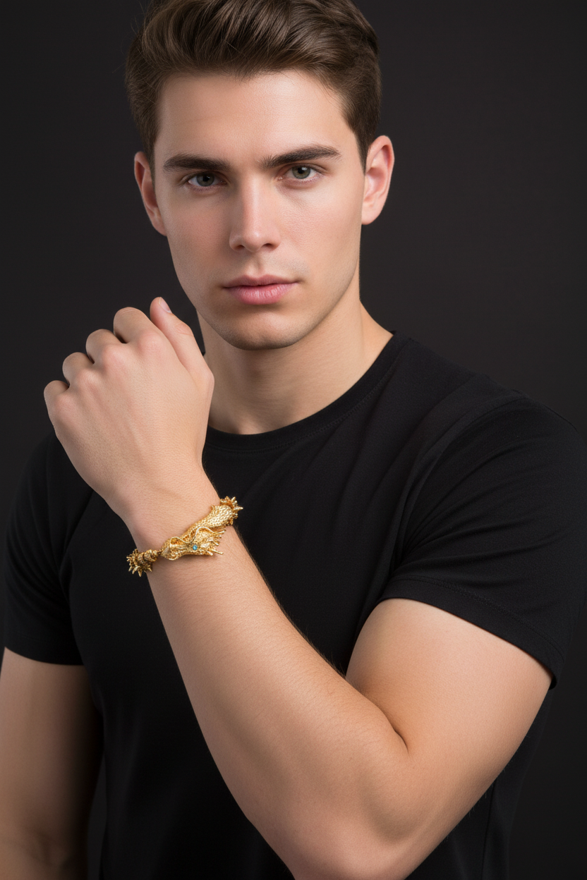 Gold dragon bracelet lifestyle photo - men&