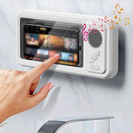 Waterproof Shower Phone Holder with Bluetooth Speaker | 360° Rotation Touch Screen