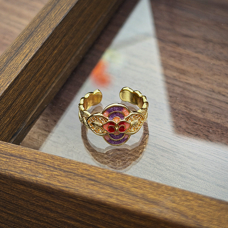 Retro Enamel Ring for Women – Lotus, Cloud & Butterfly | Gift for Mom