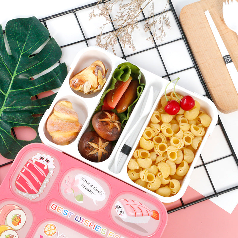 Bento Lunch Box with Utensils – 5-Compartment Microwave Safe