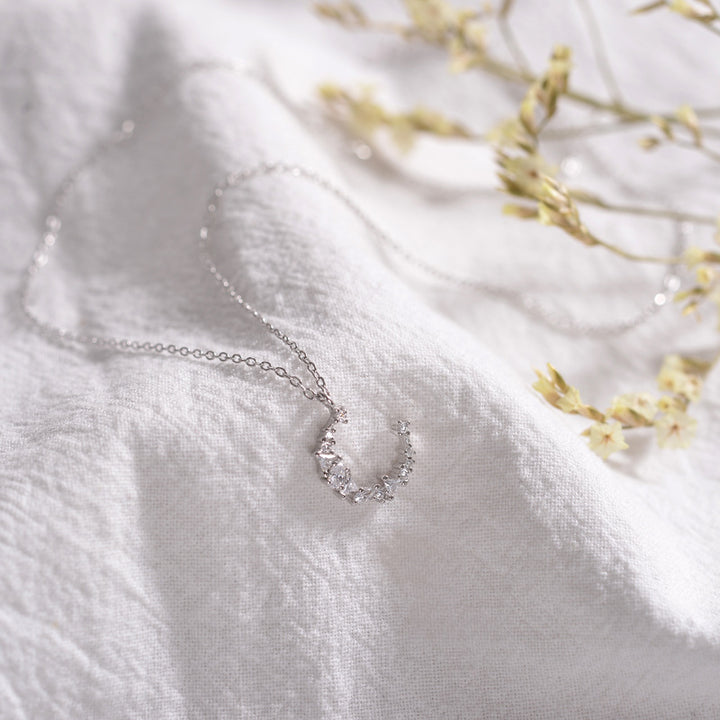 Moon Crescent Necklace S925 Silver | Irregular Diamond Pendant