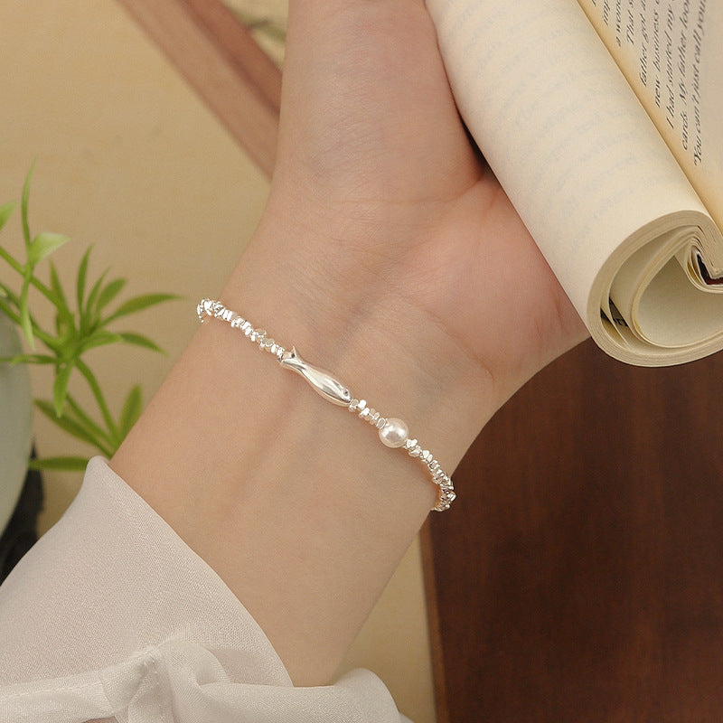 Sterling Silver Fish & Pearl Bracelet | Light Luxury Design | Mother's Day Gift