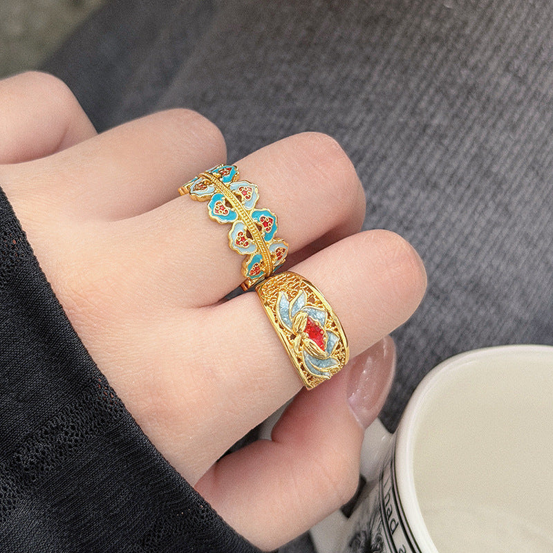 Retro Enamel Ring for Women – Lotus, Cloud & Butterfly | Gift for Mom