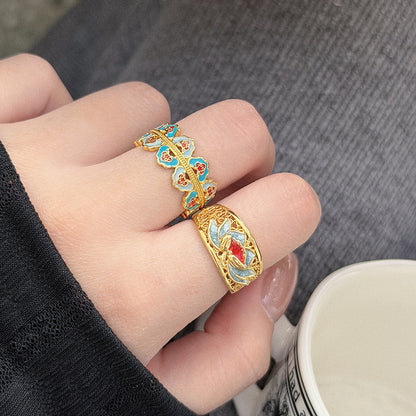 Retro Enamel Ring for Women – Lotus, Cloud & Butterfly | Gift for Mom