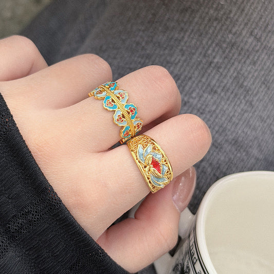 Retro Enamel Ring for Women – Lotus, Cloud & Butterfly | Gift for Mom