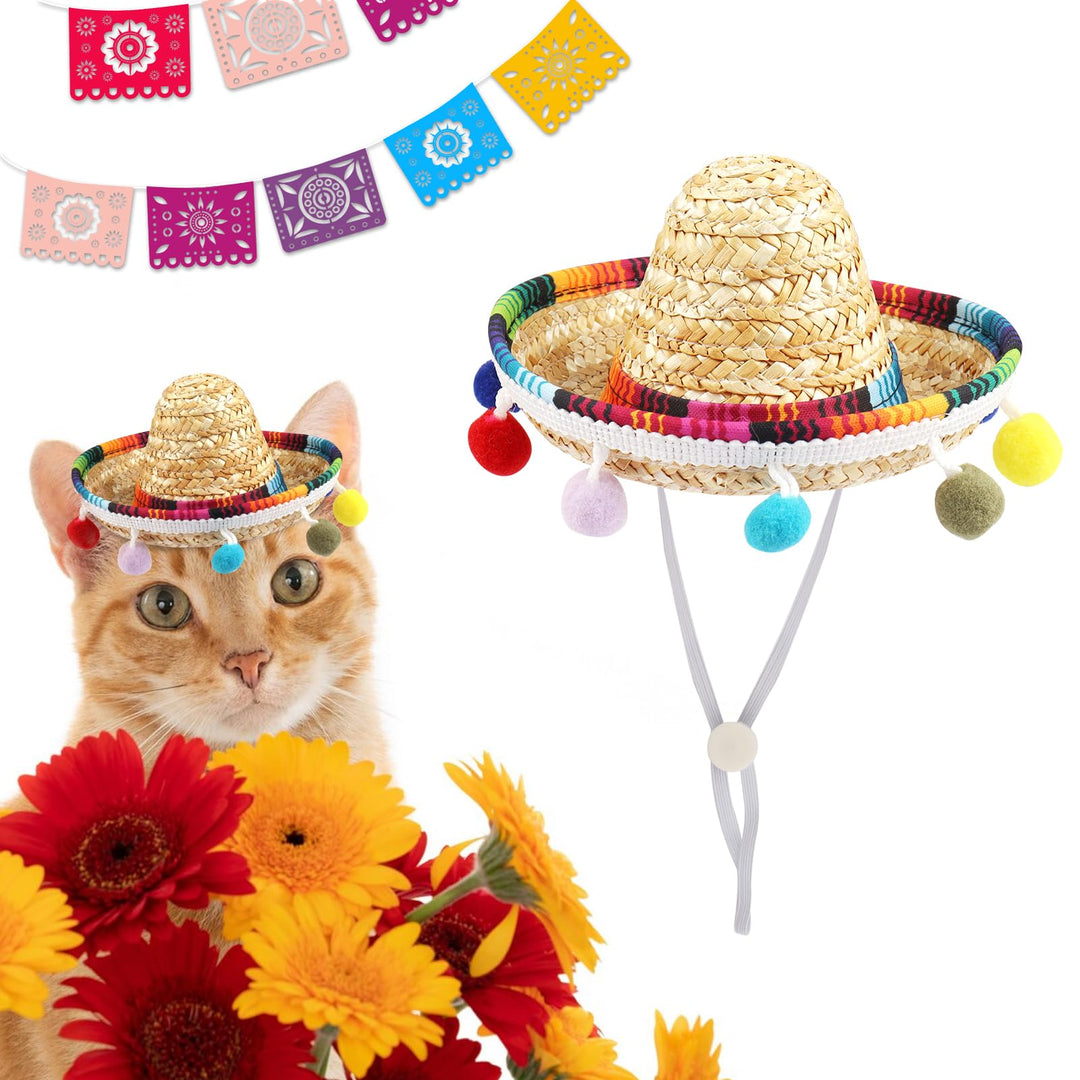 Mini Pet Sombrero Hat – Mexican Fiesta Straw Hat for Dogs & Cats