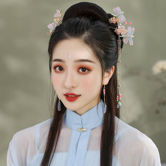 Traditional Hanfu Hair Accessories Set — Tassel Hairpins with Dragon & Phoenix Motifs