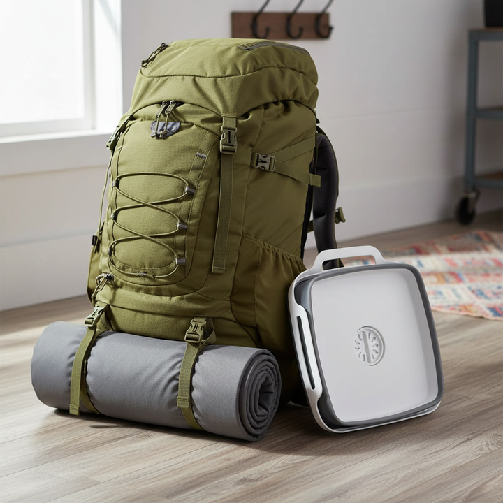 Folded Basin Next to Backpack