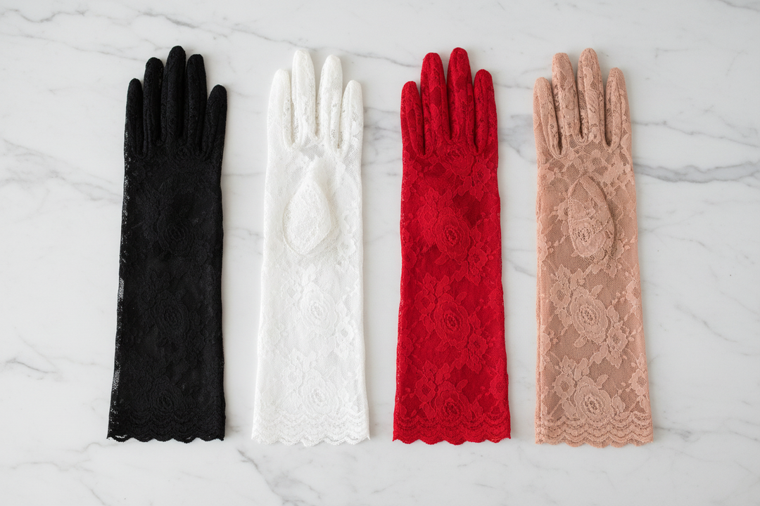 Four color lace gloves flat lay