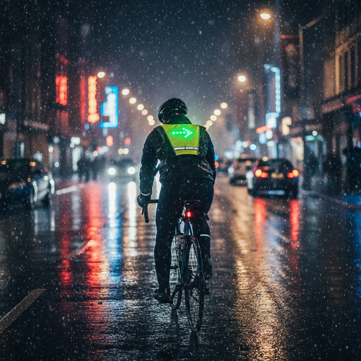 雨夜街道湿滑路面右转指示灯场景
