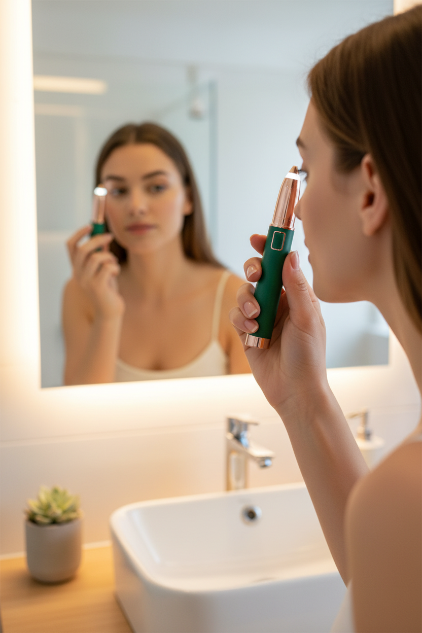 Green trimmer bathroom scene