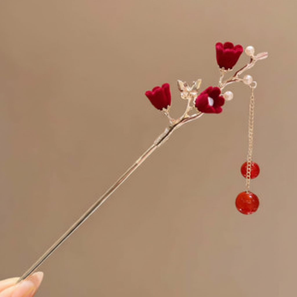 Hairpin - Red Tulip Plum Blossom