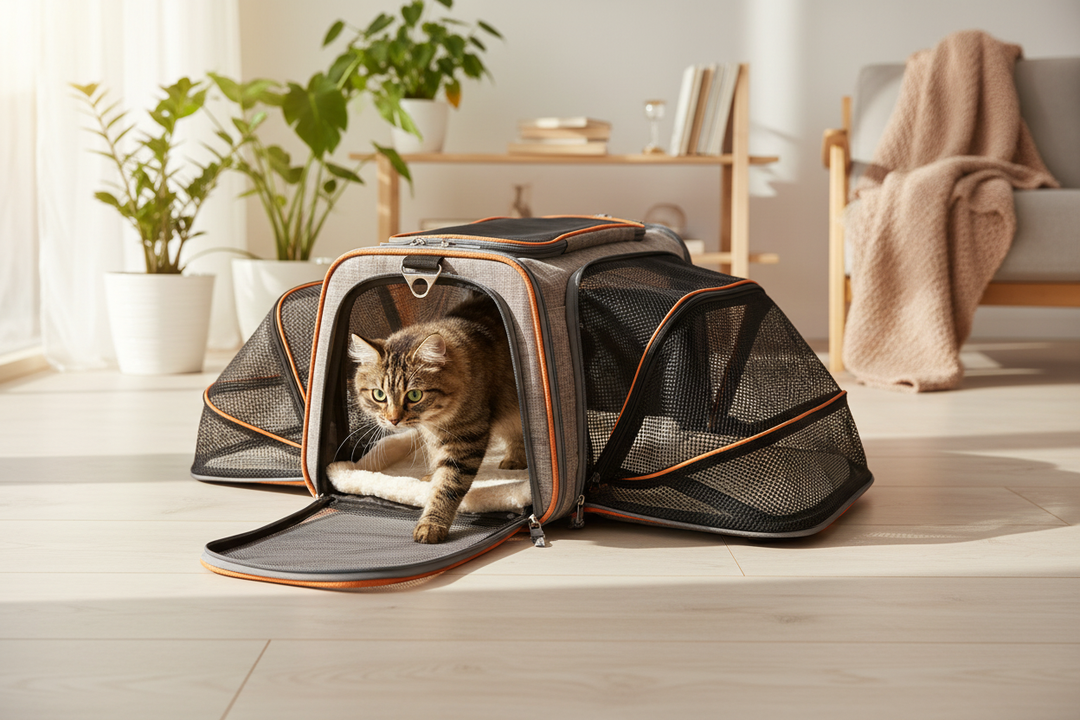 Home cat entering expanded carrier