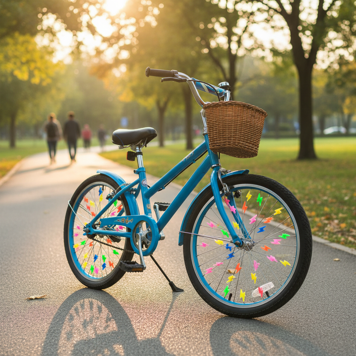 kids-bike-accessories - colorful wheels decorated with spoke clips