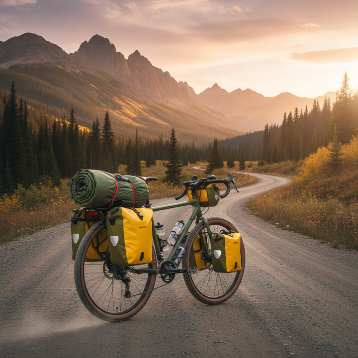 touring-luggage-carrier - gravel bike touring with loaded pannier bags