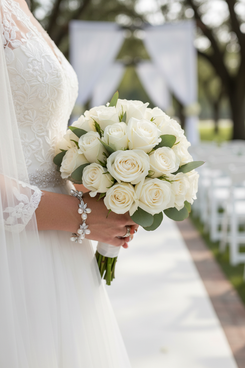 Freshwater pearl bracelet bridal wedding scene