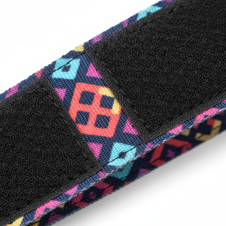 frame-storage-strap - square tile geometric mosaic pattern and velcro detail