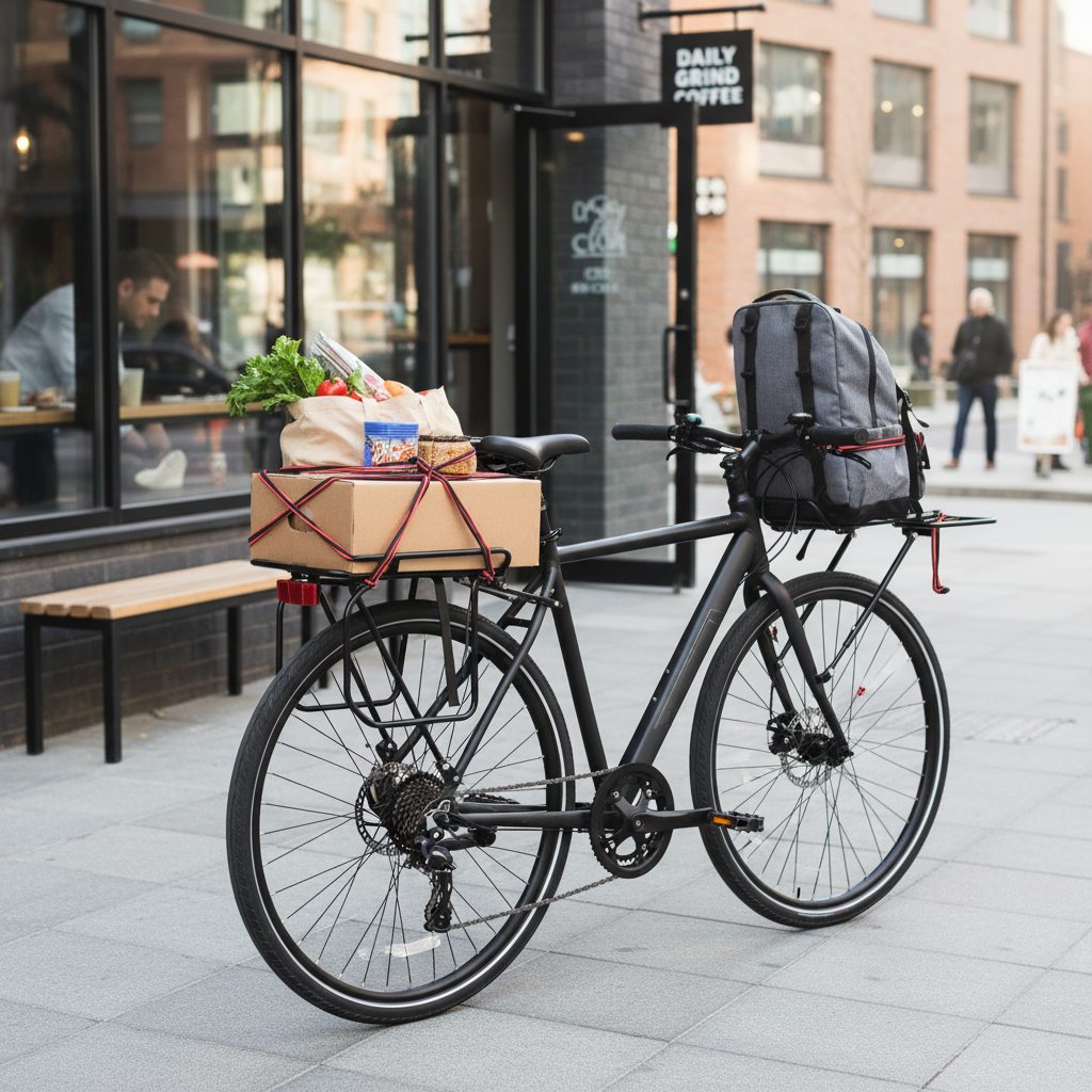 bikepacking-gear - urban commuter loaded with 165 lbs groceries and pack